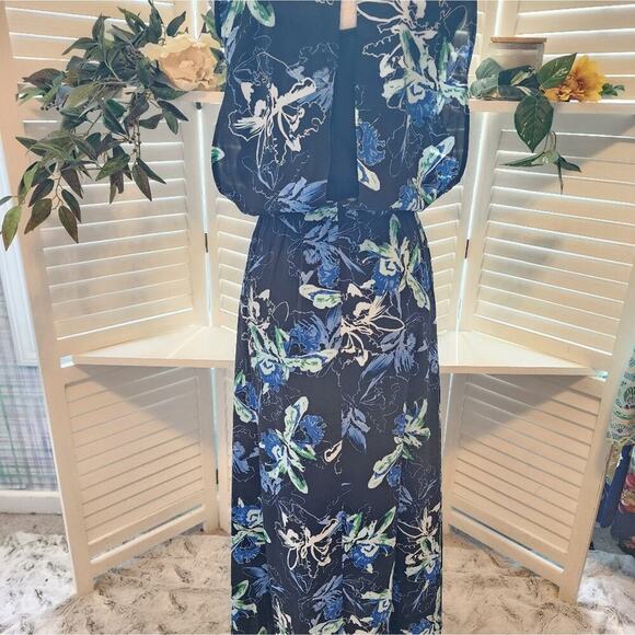 DU JOUR NEW BLUE FLORAL MAXI DRESS SIZE XXS (See measurements  could fit larger) - Picture 6 of 8